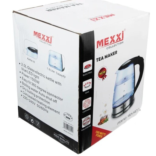 کتری برقی مکسی پیرکس مدل MEX-KET-2 کف استیل با چراغ ال ای دی آبی رنگ فروش ویژه