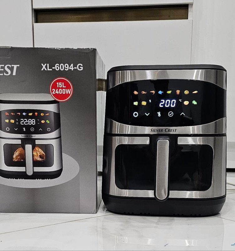 سرخ کن بدون روغن سیلورکرست مدل XL-6094-g وات ۲۴۰۰ دو المنت ظرفیت 15 لیتر بسکت جلو شیشه