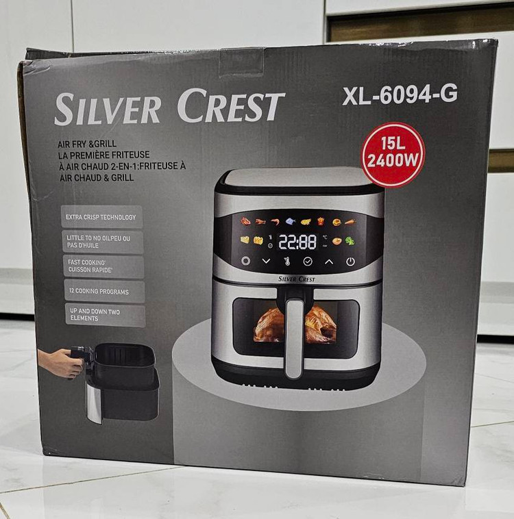 سرخ کن بدون روغن سیلورکرست مدل XL-6094-g وات ۲۴۰۰ دو المنت ظرفیت 15 لیتر بسکت جلو شیشه